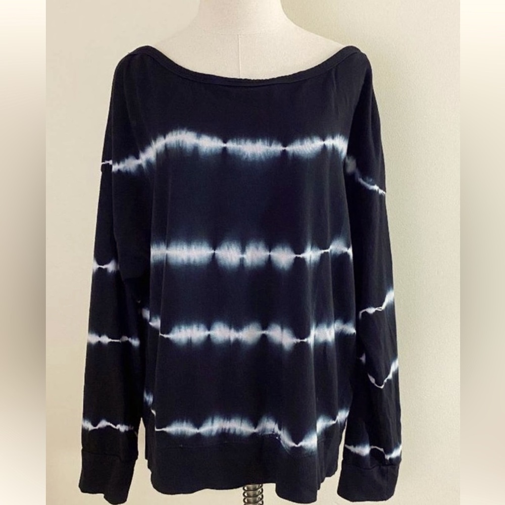 Anthro Sundry Black and White Tie Dye Boatneck French Terry sweatshirt